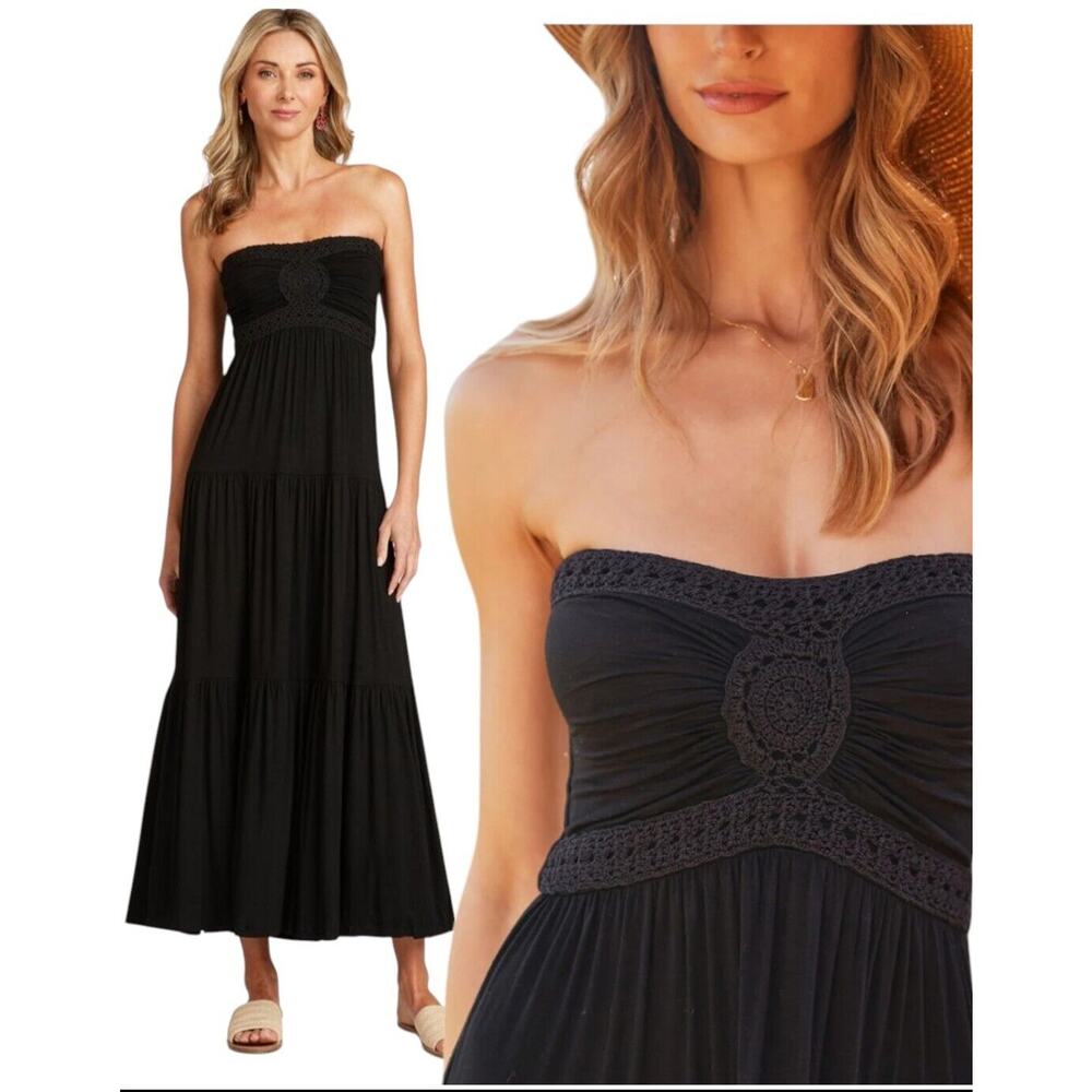 Trish Scully Women's Black PIPA Dress Sz 10 NWT Bohemian Strapless Pioneer Gypsy